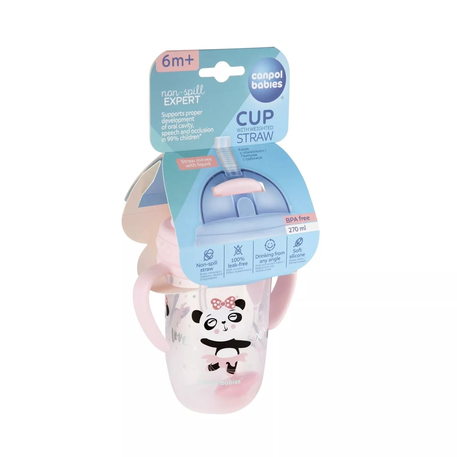 Gertuvė neišsipilanti su šiaudeliu Canpol EXOTIC ANIMALS 56/606 Pink