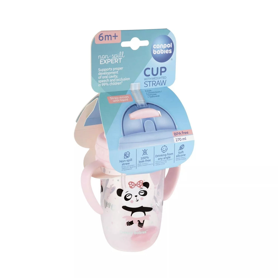 Gertuvė neišsipilanti su šiaudeliu Canpol EXOTIC ANIMALS 56/606 Pink