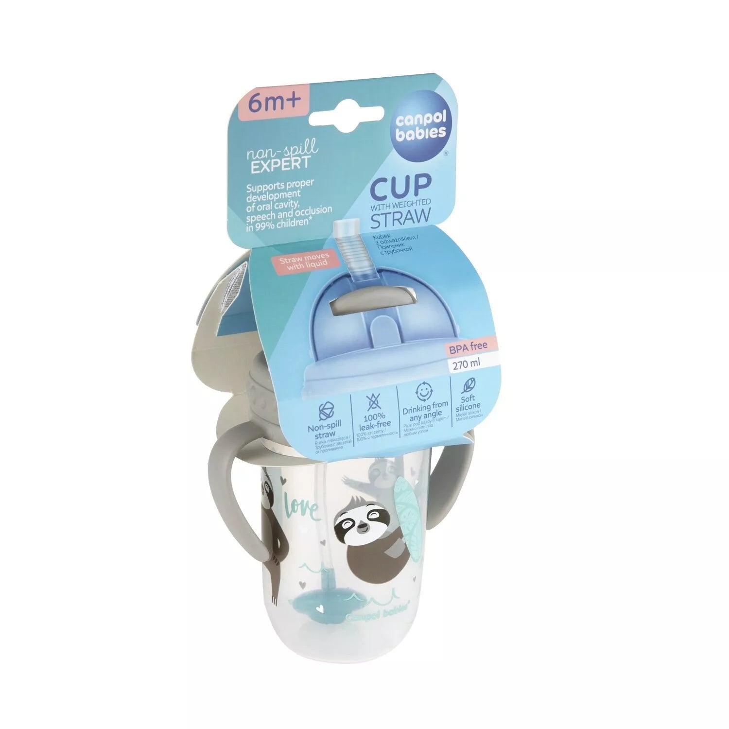 Gertuvė neišsipilanti su šiaudeliu Canpol EXOTIC ANIMALS 56/606