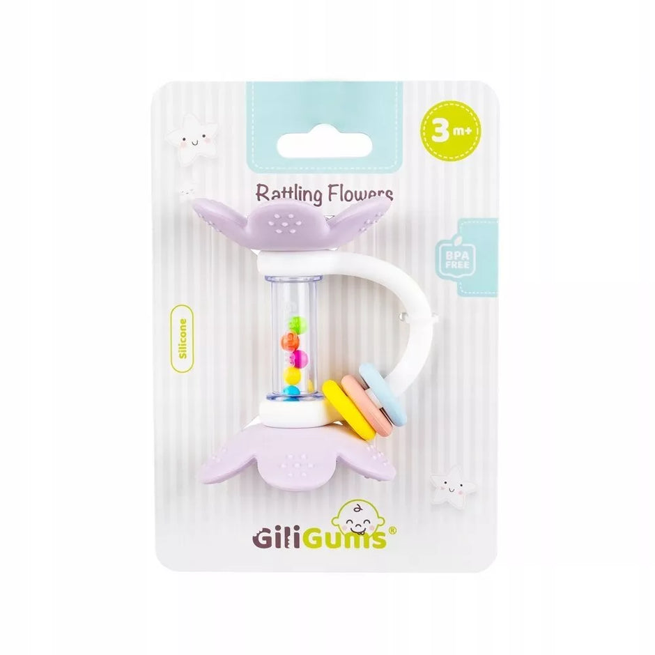 Kramtukas silikoninis su barįkučiu GiliGums FLOWERS  Lila