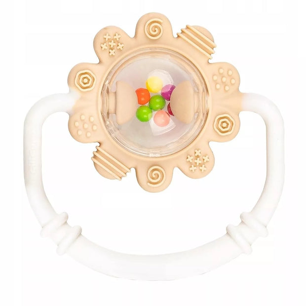 Kramtukas silikoninis su barškučiu GiliGums DAISY Ecru