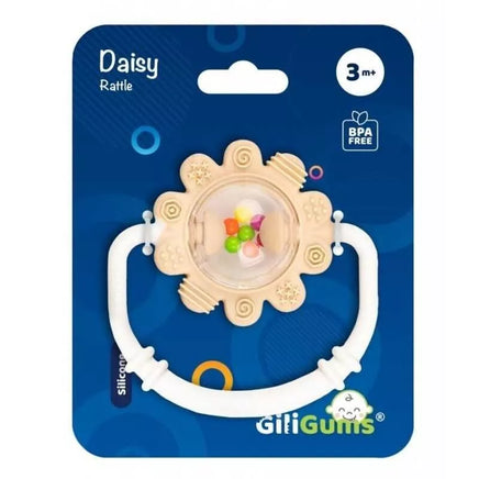 Kramtukas silikoninis su barškučiu GiliGums DAISY Ecru