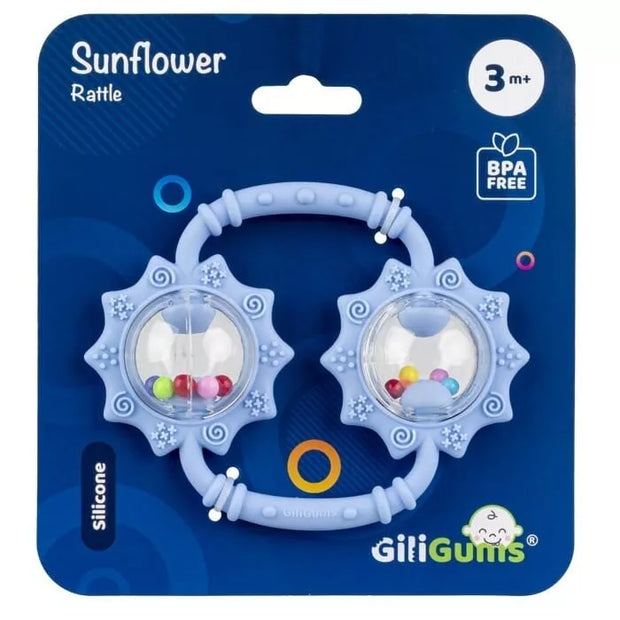 Kramtukas silikoninis su barškučiu GiliGums SUNFLOWERS  Blue