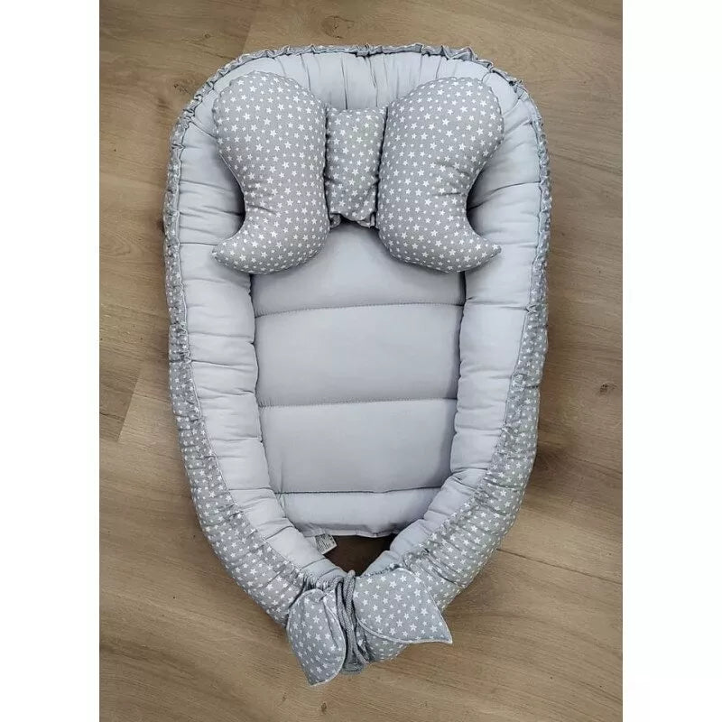 Kokonas-Lizdelis naujagimiams su pagalvyte DUET COTTON STARS Grey