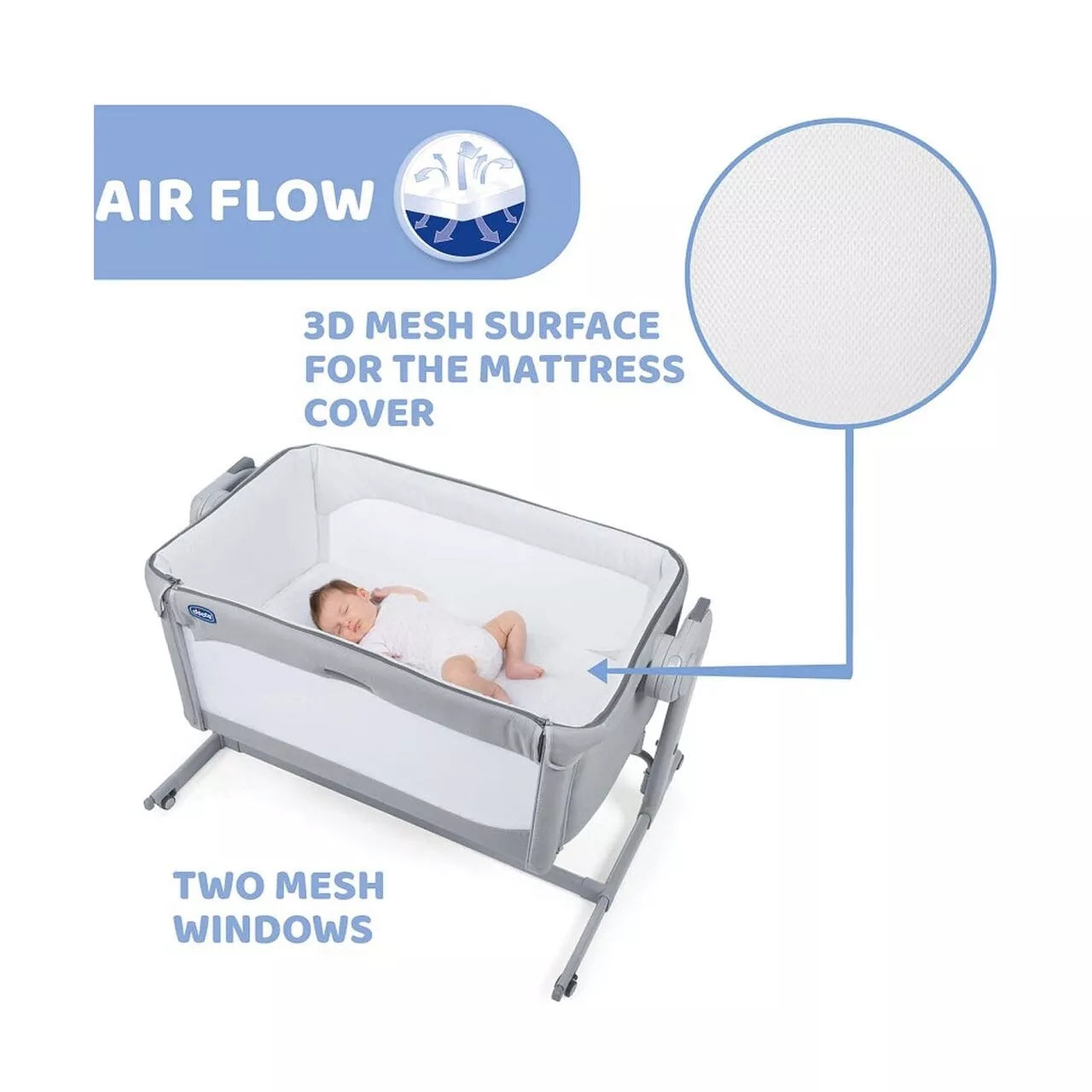 Lopšiukas Chicco NEXT2ME MAGIC Moon Grey