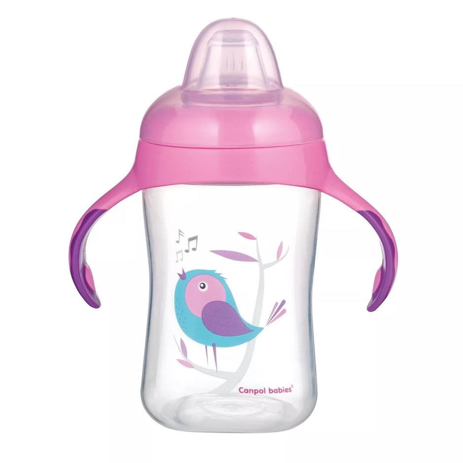 Mokomasis puodelis su silikoniniu snapeliu Canpol BIRDS 56/519 Pink
