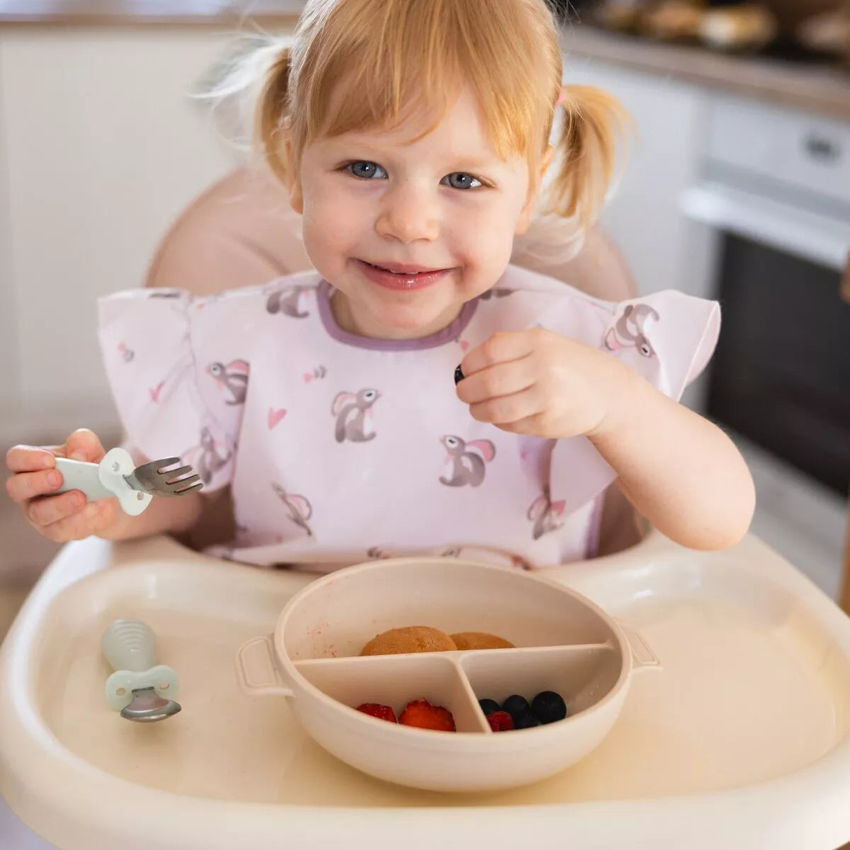 Silikoninė lėkštė su siurbtuku, dangteliu ir skyriais BabyOno 1661/03