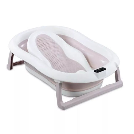 Sulankstoma kūdikio vonelė su termometru ir silikoniniu gultuku BATH&CARE Pink