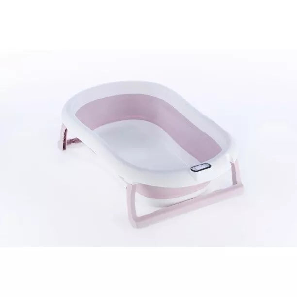 Sulankstoma kūdikio vonelė su termometru ir silikoniniu gultuku BATH&CARE Pink