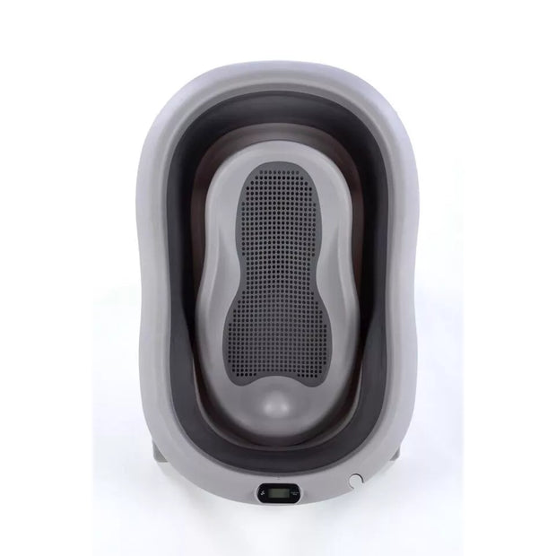 Sulankstoma kūdikio vonelė su termometru ir silikoniniu gultuku BATH&CARE Dark Grey