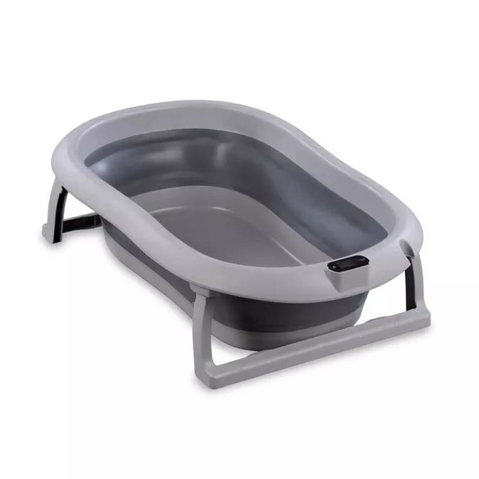Sulankstoma kūdikio vonelė su termometru ir silikoniniu gultuku BATH&CARE Dark Grey