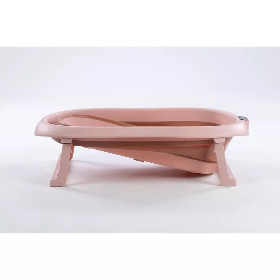 Sulankstoma kūdikio vonelė su termometru ir silikoniniu gultuku BATH&CARE Dark Pink