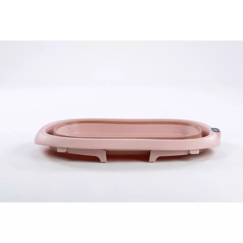 Sulankstoma kūdikio vonelė su termometru ir silikoniniu gultuku BATH&CARE Dark Pink