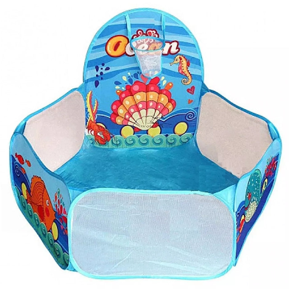 Sulankstomas baseinas kamuoliukams su krepšinio lanku